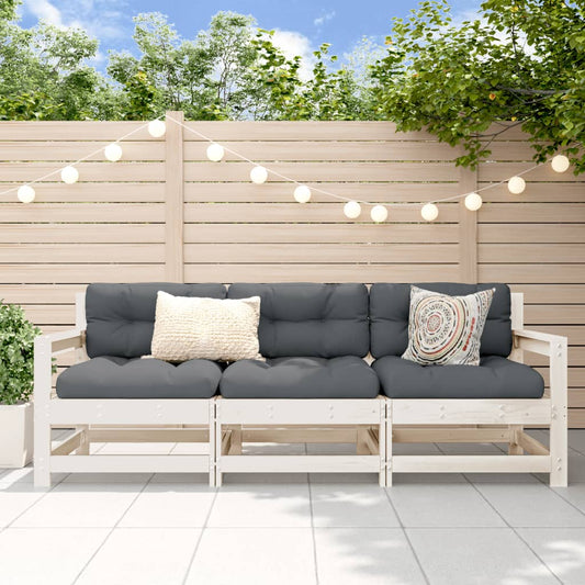 Set Salotto da Giardino 3 pz Bianco in Legno Massello di Pino | homemem39