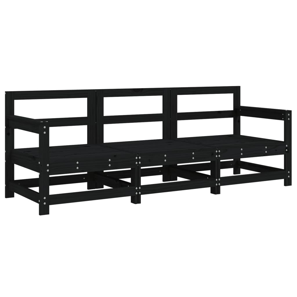 Set Salotto da Giardino 3 pz Nero in Legno Massello di Pino - homemem39