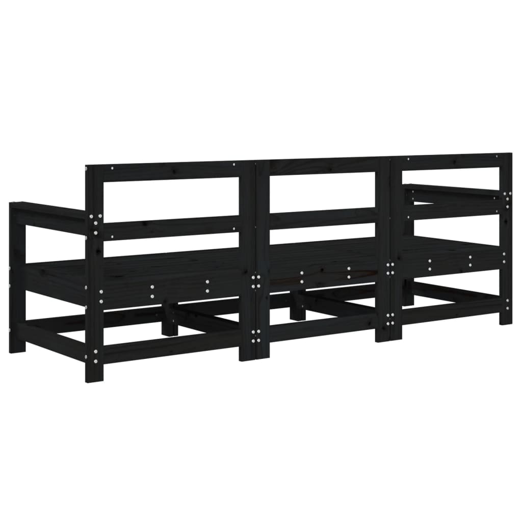 Set Salotto da Giardino 3 pz Nero in Legno Massello di Pino - homemem39