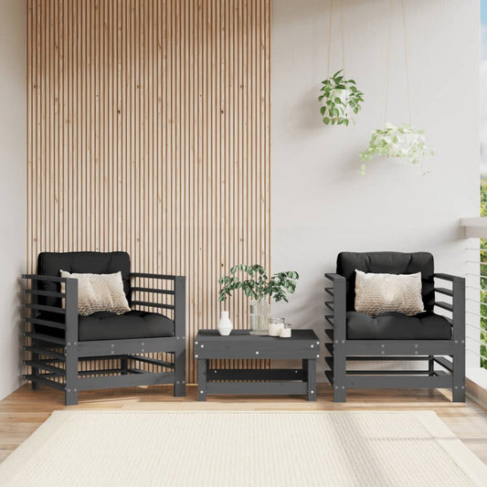 Sedie da Giardino 2pz Grigie in Legno Massello Pino | homemem39