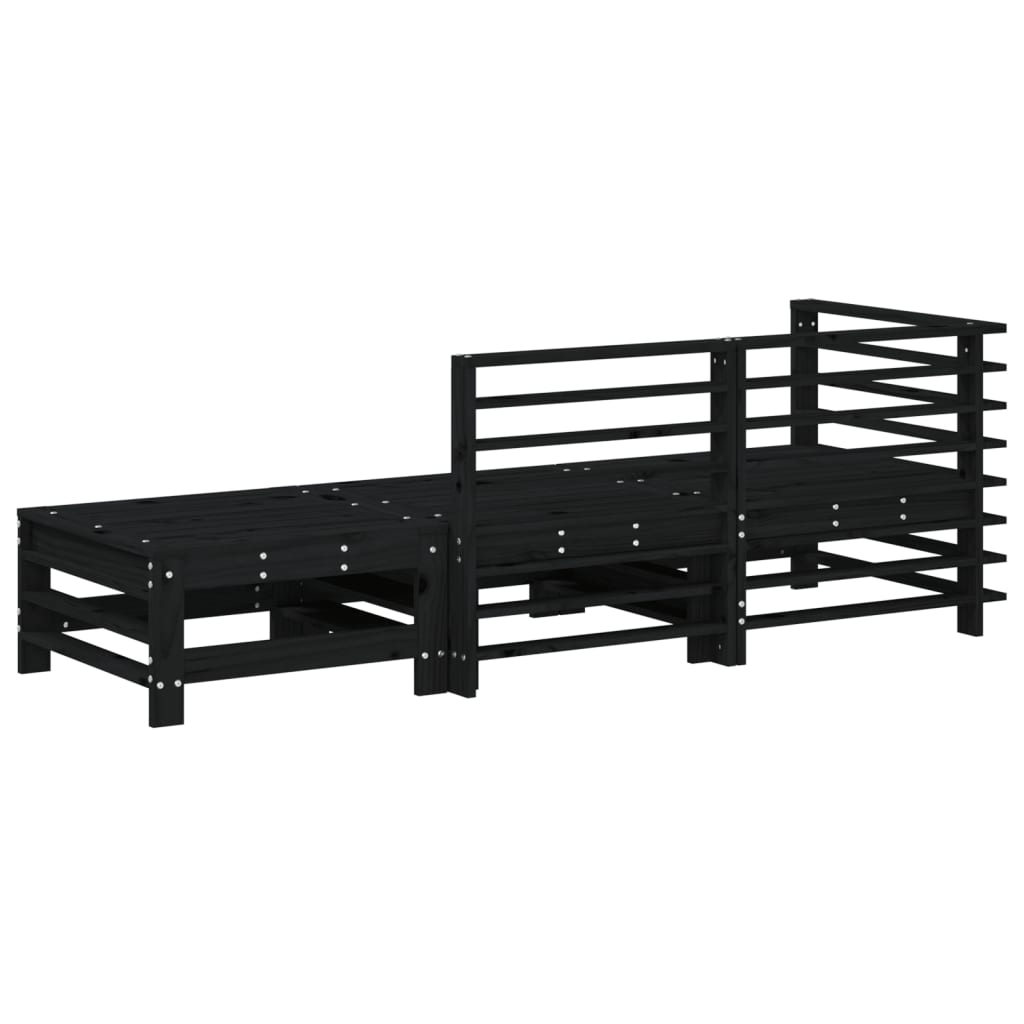 Set Salotto da Giardino 3 pz Nero in Legno Massello di Pino - homemem39