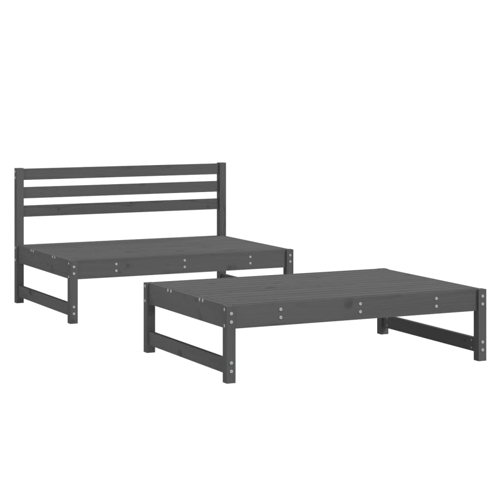 Set Salotto da Giardino 2 pz Grigio in Legno Massello di Pino | homemem39