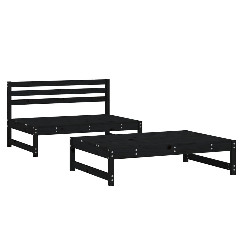 Set Salotto da Giardino 2 pz Nero in Legno Massello di Pino - homemem39