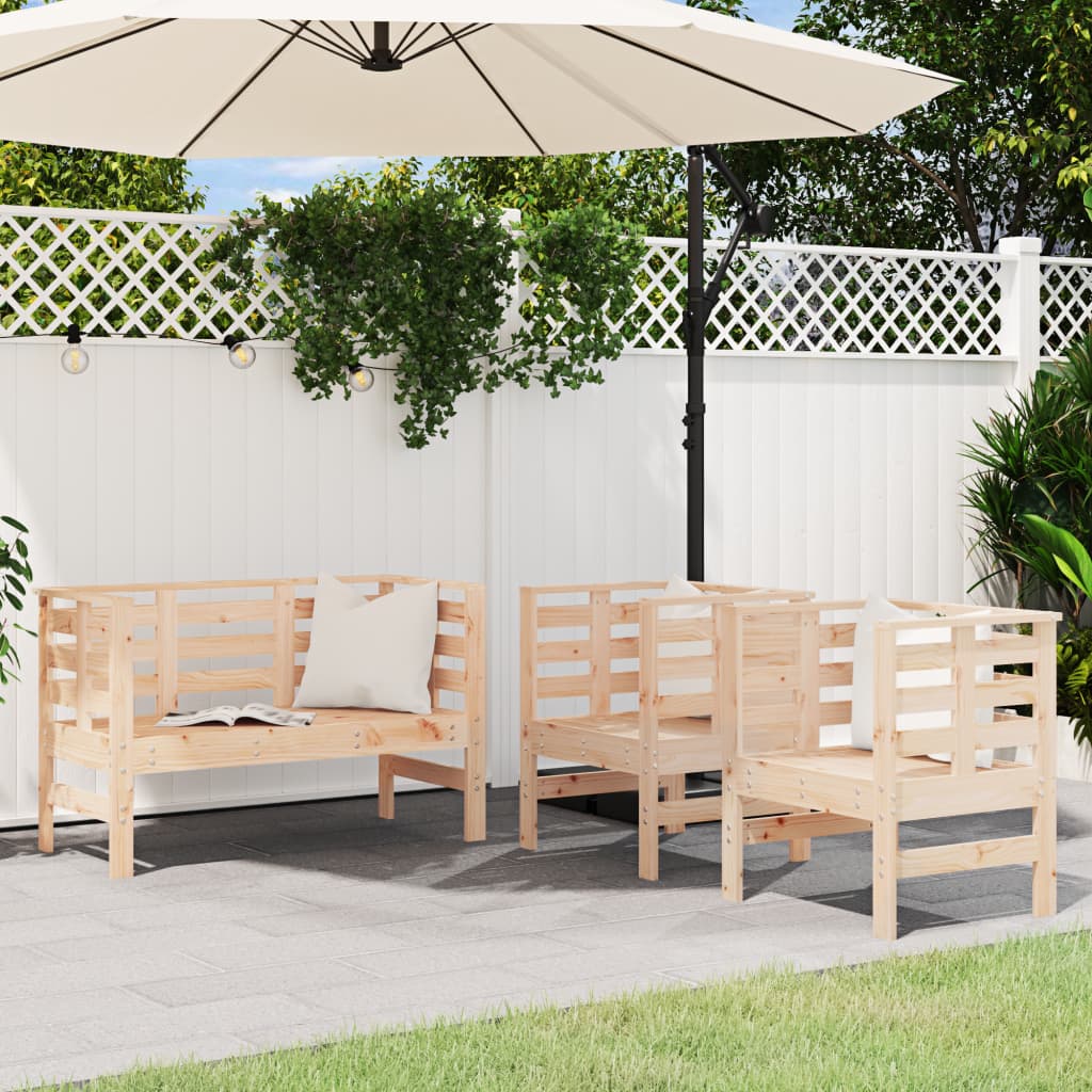 Set Salotto da Giardino 3 pz in Legno Massello di Pino | homemem39