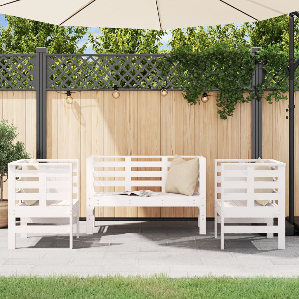 Set Salotto da Giardino 3 pz Bianco in Legno Massello di Pino | homemem39