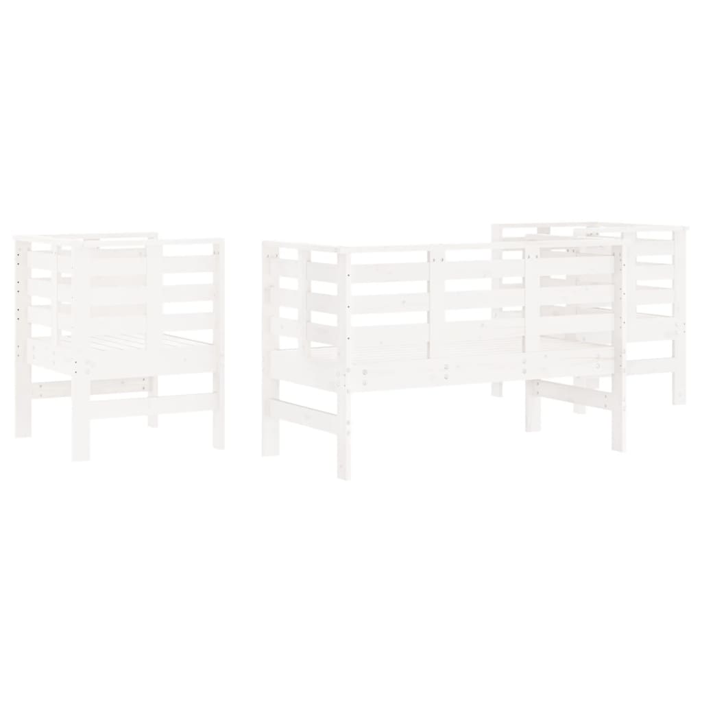 Set Salotto da Giardino 3 pz Bianco in Legno Massello di Pino | homemem39