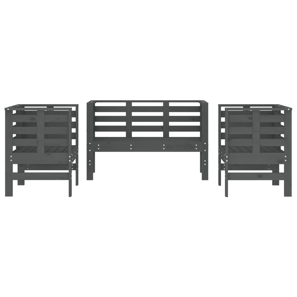 Set Salotto da Giardino 3 pz Grigio in Legno Massello di Pino | homemem39