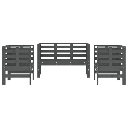 Set Salotto da Giardino 3 pz Grigio in Legno Massello di Pino | homemem39