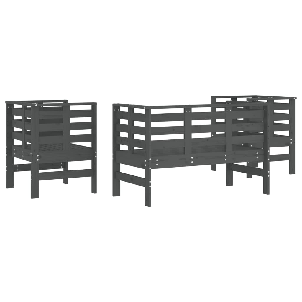 Set Salotto da Giardino 3 pz Grigio in Legno Massello di Pino | homemem39