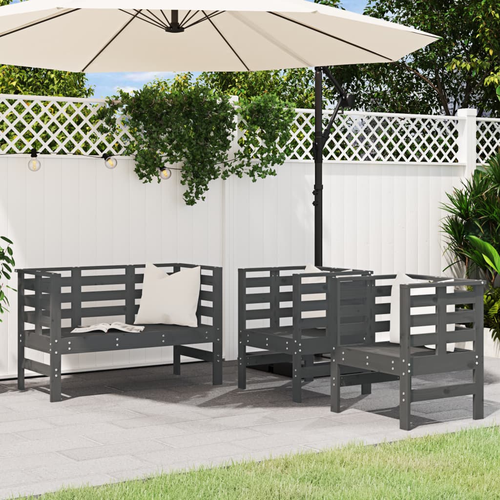 Set Salotto da Giardino 3 pz Grigio in Legno Massello di Pino | homemem39