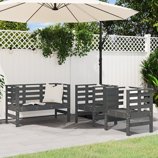 Set Salotto da Giardino 3 pz Grigio in Legno Massello di Pino | homemem39