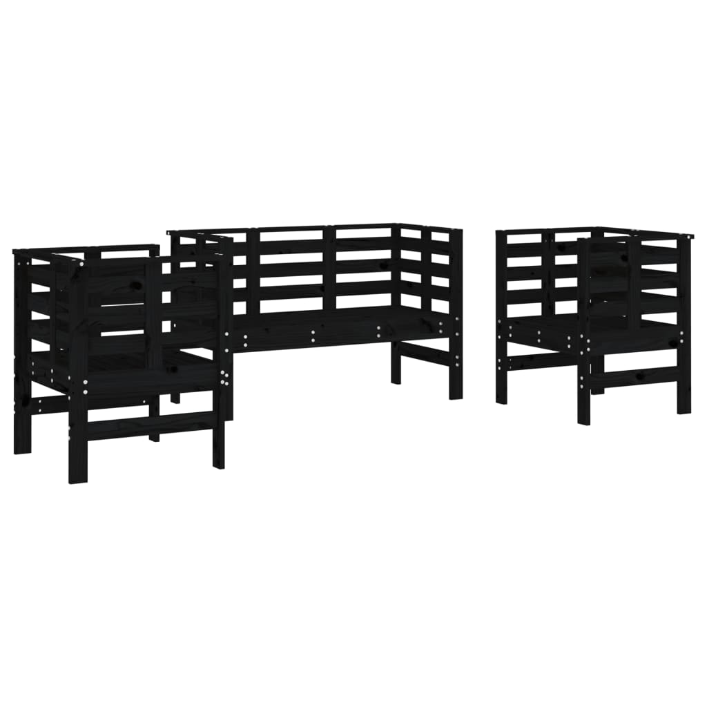 Set Salotto da Giardino 3 pz Nero in Legno Massello di Pino | homemem39