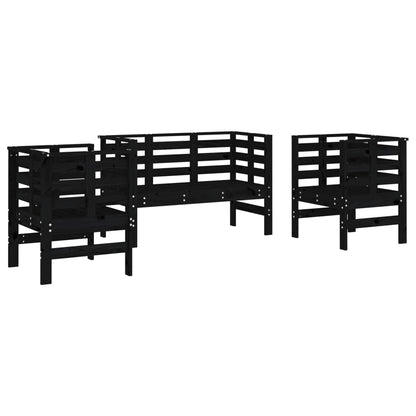Set Salotto da Giardino 3 pz Nero in Legno Massello di Pino | homemem39