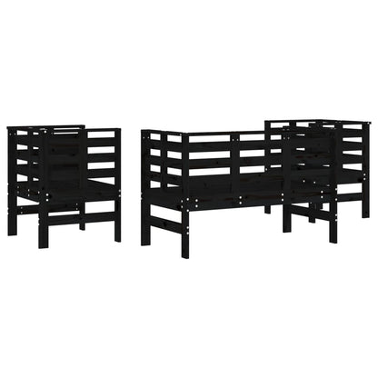 Set Salotto da Giardino 3 pz Nero in Legno Massello di Pino | homemem39