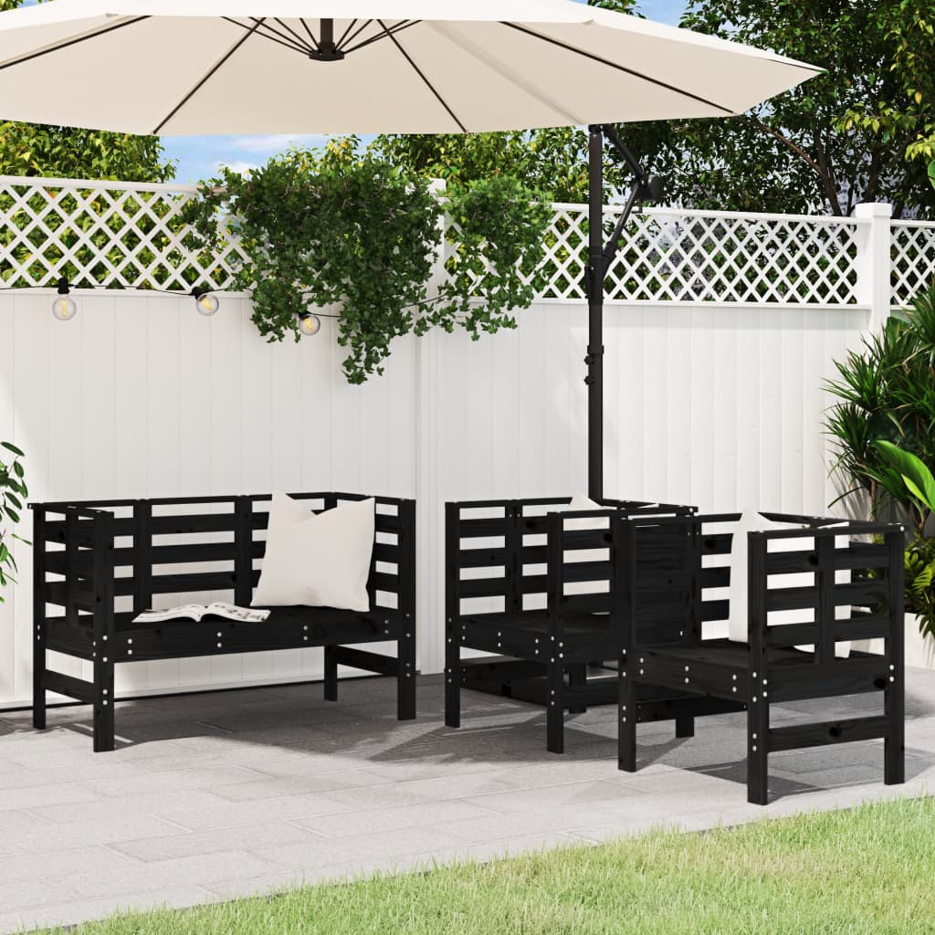 Set Salotto da Giardino 3 pz Nero in Legno Massello di Pino | homemem39