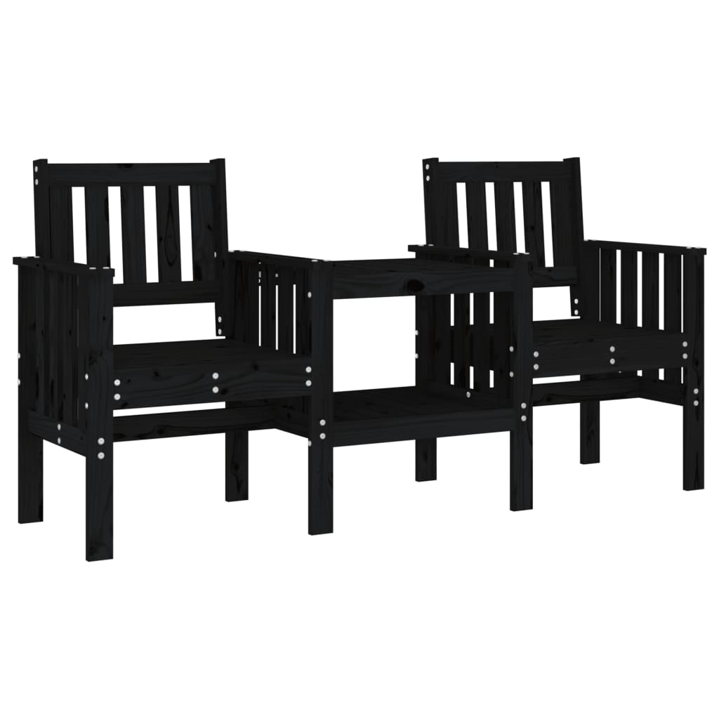 Panca da Giardino con Tavolino 2 Posti Nera Legno Massello Pino - homemem39