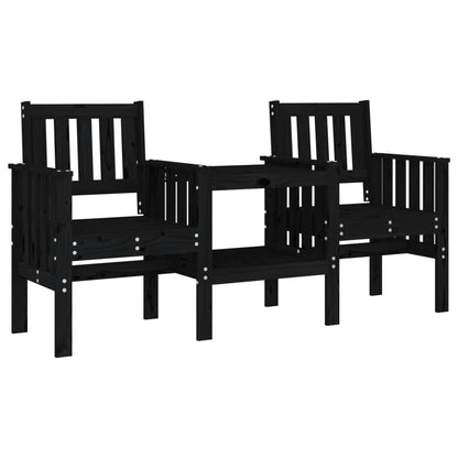 Panca da Giardino con Tavolino 2 Posti Nera Legno Massello Pino - homemem39
