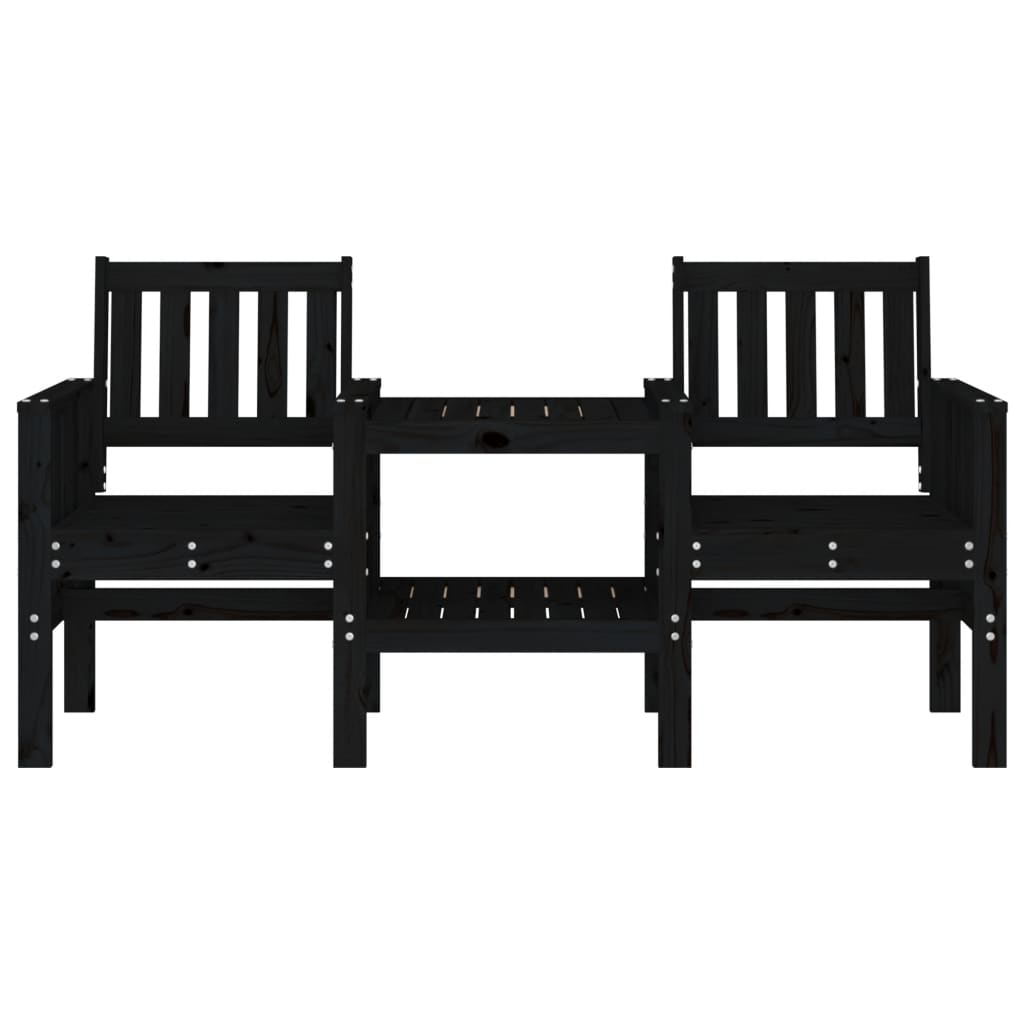 Panca da Giardino con Tavolino 2 Posti Nera Legno Massello Pino - homemem39