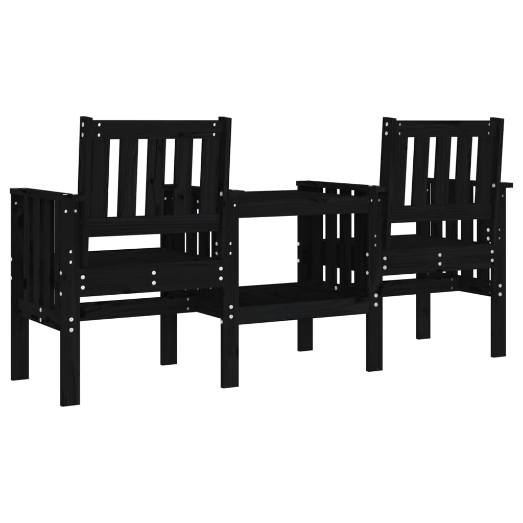 Panca da Giardino con Tavolino 2 Posti Nera Legno Massello Pino - homemem39