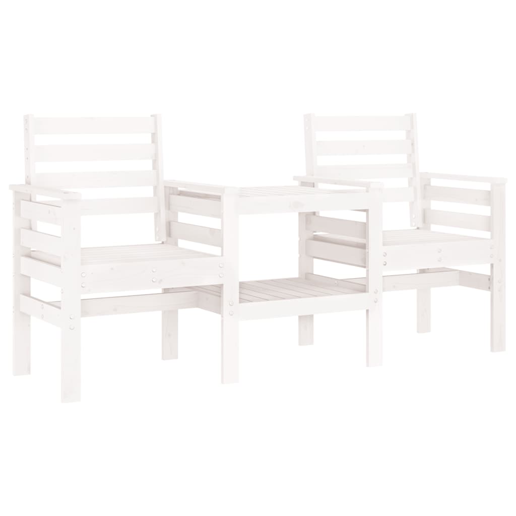 Panca Giardino con Tavolino 2 Posti Bianco Legno Massello Pino - homemem39