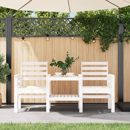 Panca Giardino con Tavolino 2 Posti Bianco Legno Massello Pino - homemem39