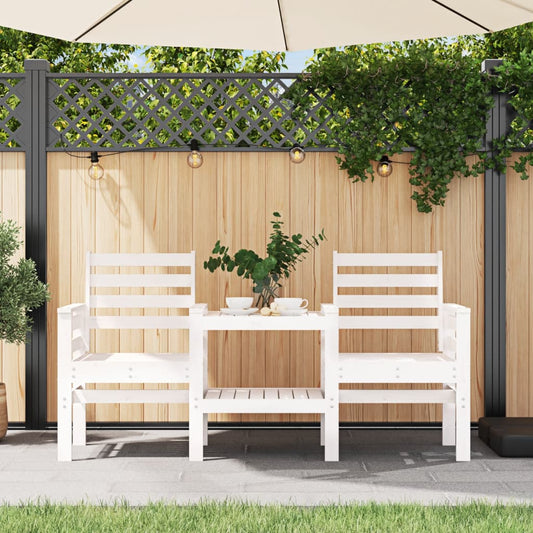 Panca Giardino con Tavolino 2 Posti Bianco Legno Massello Pino - homemem39