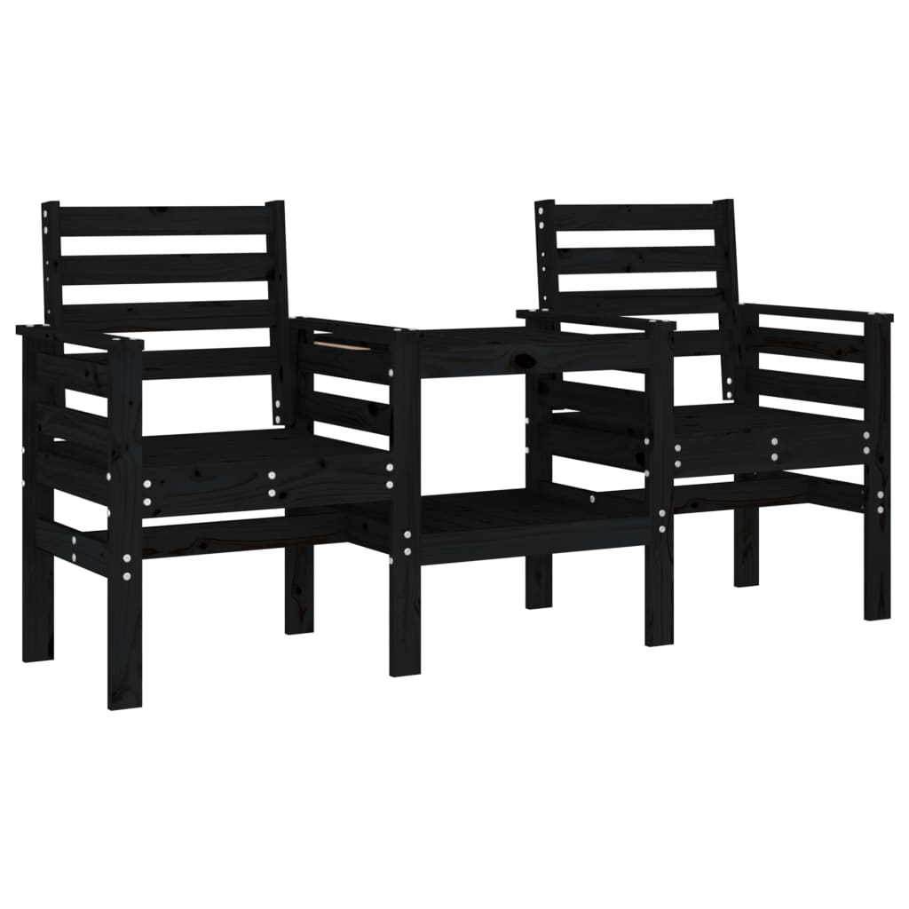 Panca da Giardino con Tavolino 2 Posti Nera Legno Massello Pino - homemem39