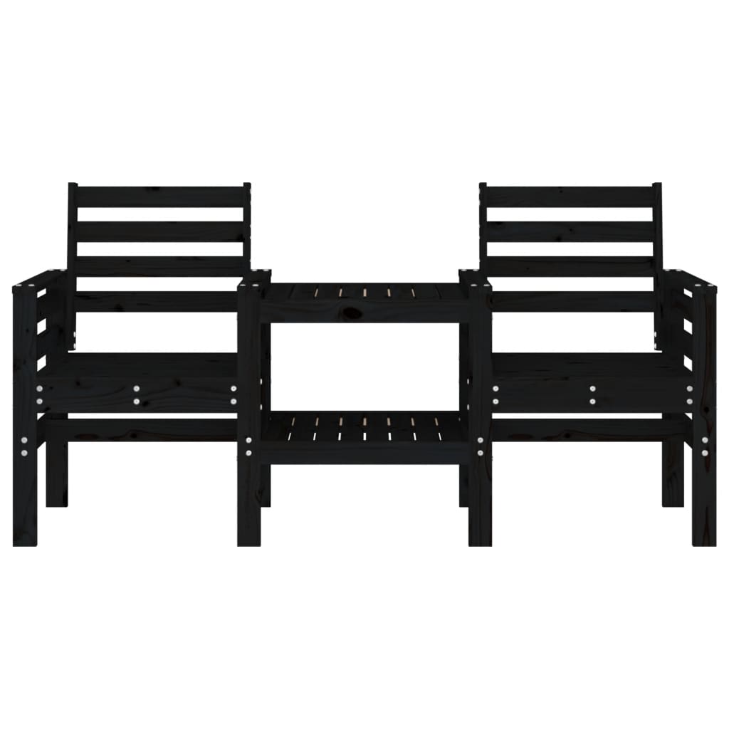 Panca da Giardino con Tavolino 2 Posti Nera Legno Massello Pino - homemem39