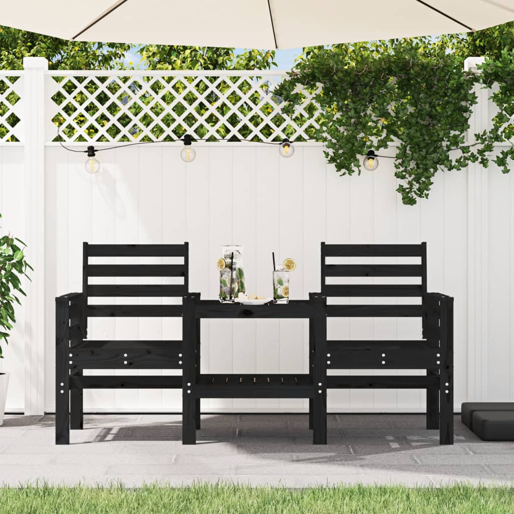 Panca da Giardino con Tavolino 2 Posti Nera Legno Massello Pino - homemem39