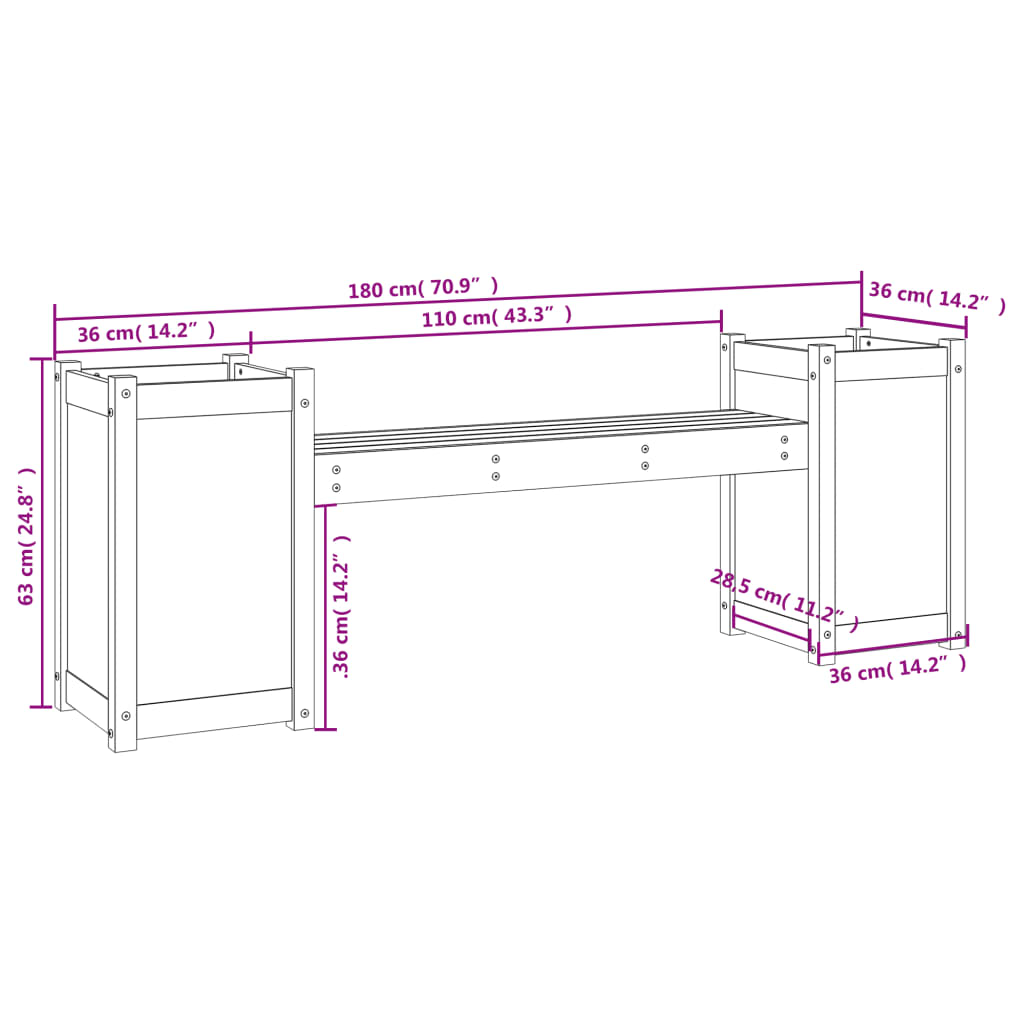 Panchina Fioriera Marrone Ambra 180x36x63cm Legno Massello Pino - homemem39