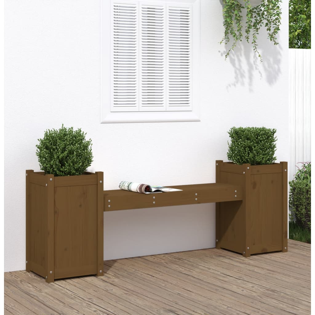 Panchina Fioriera Marrone Ambra 180x36x63cm Legno Massello Pino - homemem39