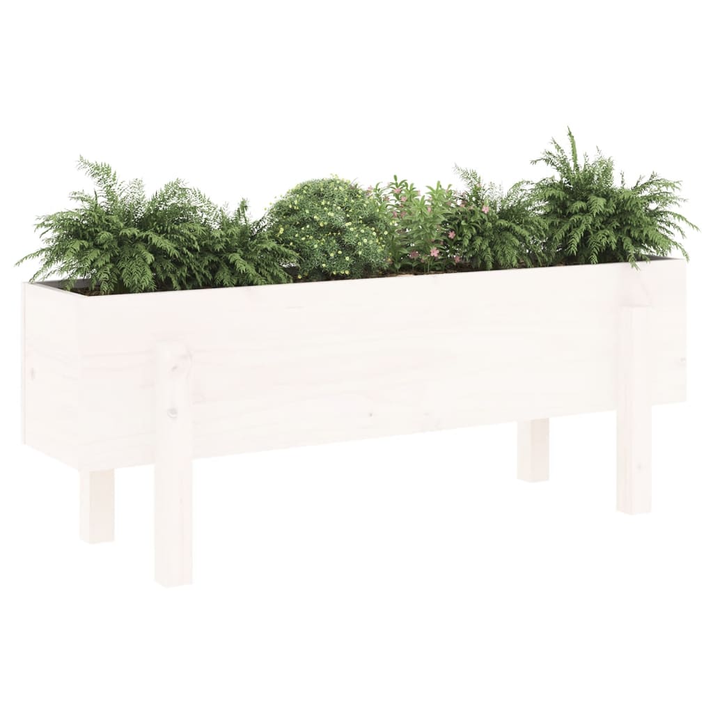 Fioriera Rialzata da Giardino Bianca 101x30x38 cm Massello Pino - homemem39
