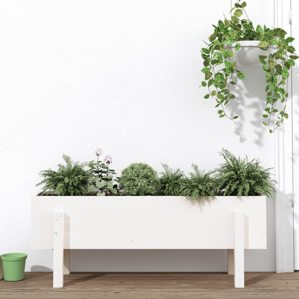 Fioriera Rialzata da Giardino Bianca 101x30x38 cm Massello Pino - homemem39