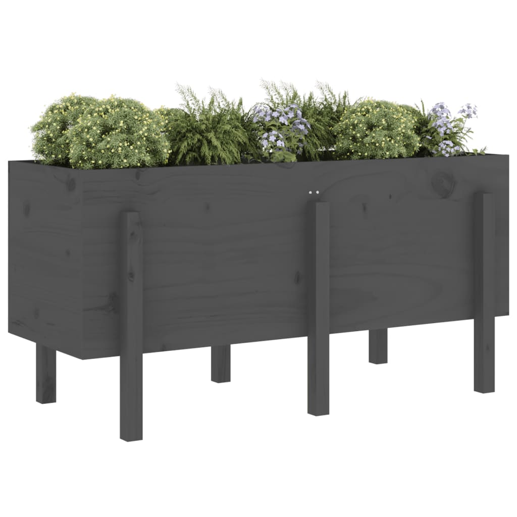 Fioriera Rialzata da Giardino Grigia 121x50x57 cm Massello Pino - homemem39