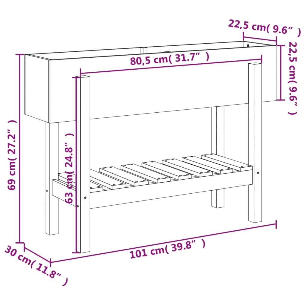 Fioriera Rialzata Giardino 101x30x69 cm Legno Massello Douglas | homemem39