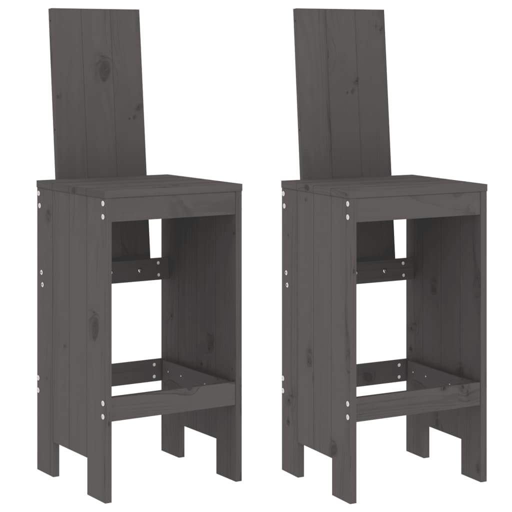 Sgabelli da Bar 2pz Grigi 40x42x120 cm Legno Massello Pino - homemem39