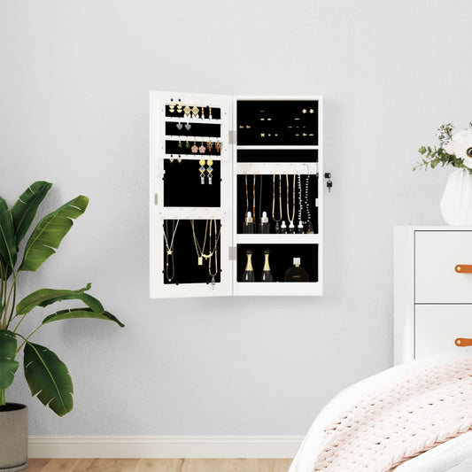 Armadio Portagioie con Specchio a Muro Bianco 30x8,5x67 cm - homemem39