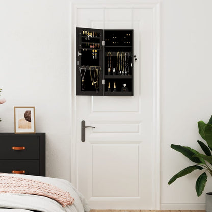 Armadio Portagioie con Specchio a Muro Nero 30x8,5x67 cm | homemem39