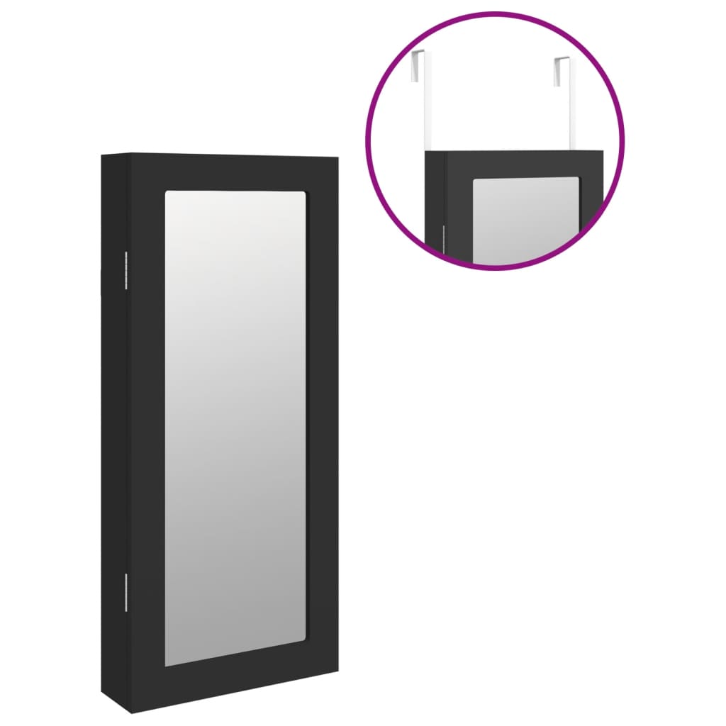 Armadio Portagioie con Specchio a Muro Nero 30x8,5x67 cm | homemem39