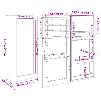 Armadio Portagioie con Specchio a Muro Nero 30x8,5x67 cm | homemem39