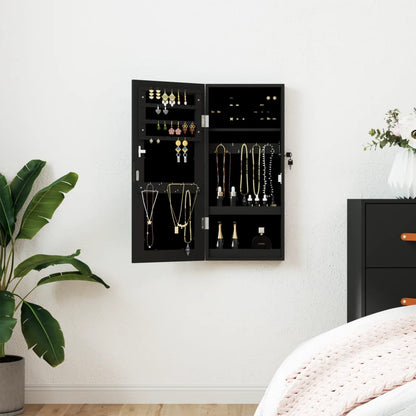 Armadio Portagioie con Specchio a Muro Nero 30x8,5x67 cm | homemem39