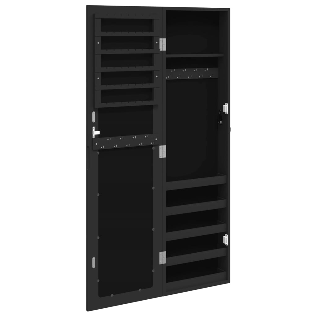 Armadio Portagioie con Specchio a Muro Nero 30x8,5x106 cm | homemem39