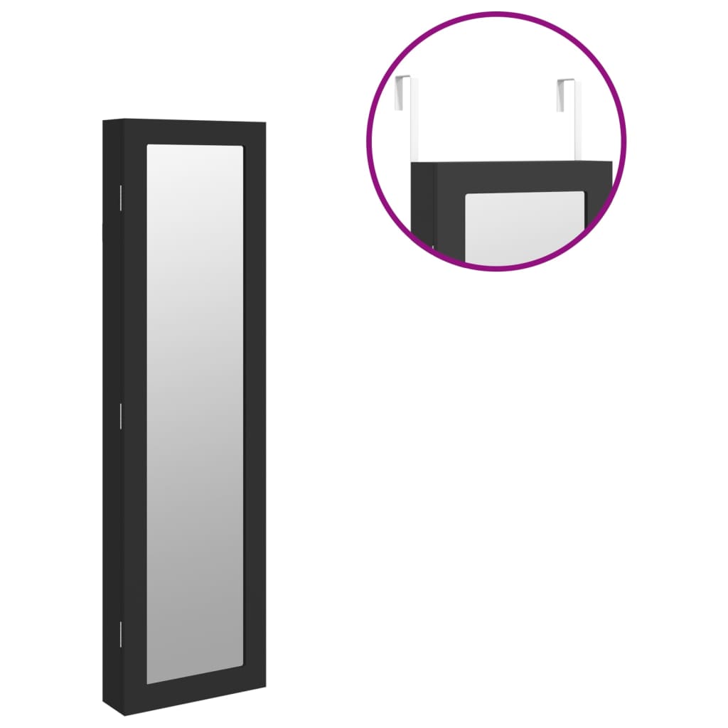 Armadio Portagioie con Specchio a Muro Nero 30x8,5x106 cm | homemem39
