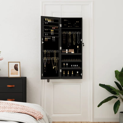 Armadio Portagioie con Specchio a Muro Nero 37,5x10x106 cm | homemem39