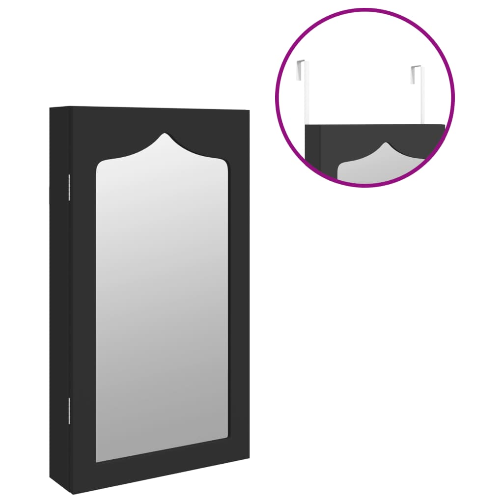 Armadio Portagioie con Specchio a Muro Nero 37,5x10x67 cm | homemem39