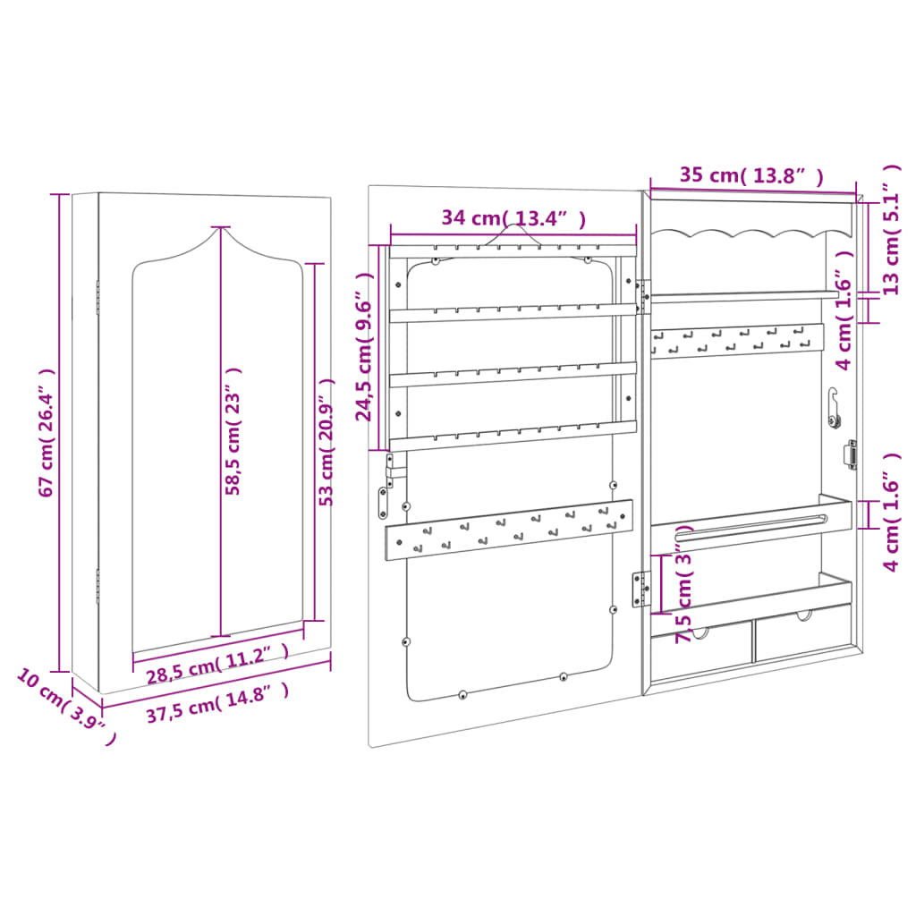 Armadio Portagioie con Specchio a Muro 37,5x10x67 cm | homemem39