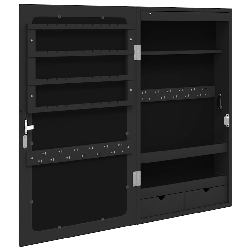 Armadio Portagioie a Specchio con Luci LED a Parete Nero | homemem39