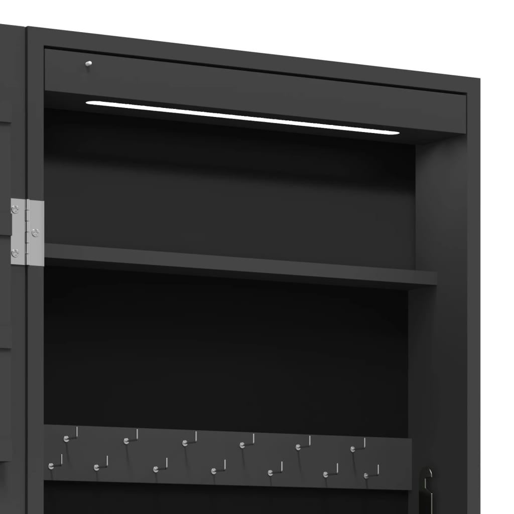 Armadio Portagioie a Specchio con Luci LED a Parete Nero | homemem39