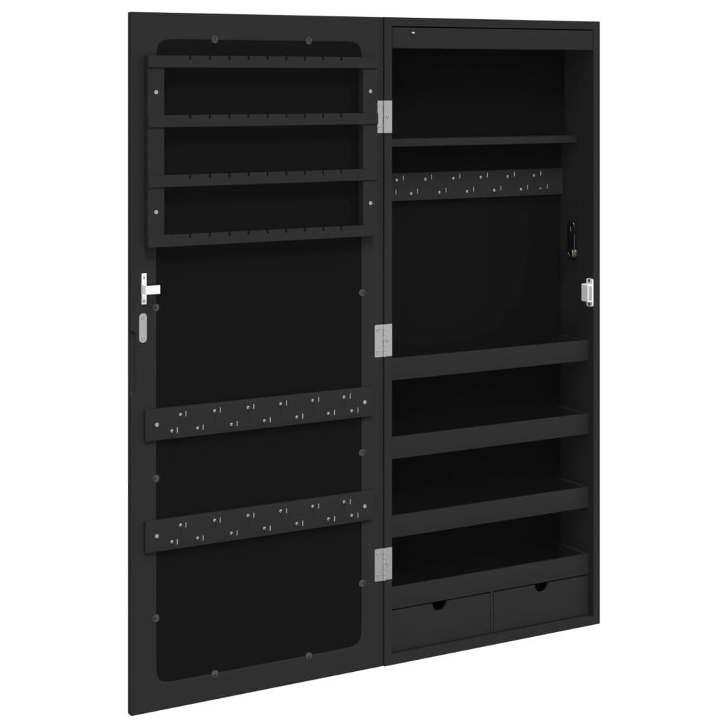 Armadio Portagioie a Specchio con Luci LED a Parete Nero - homemem39
