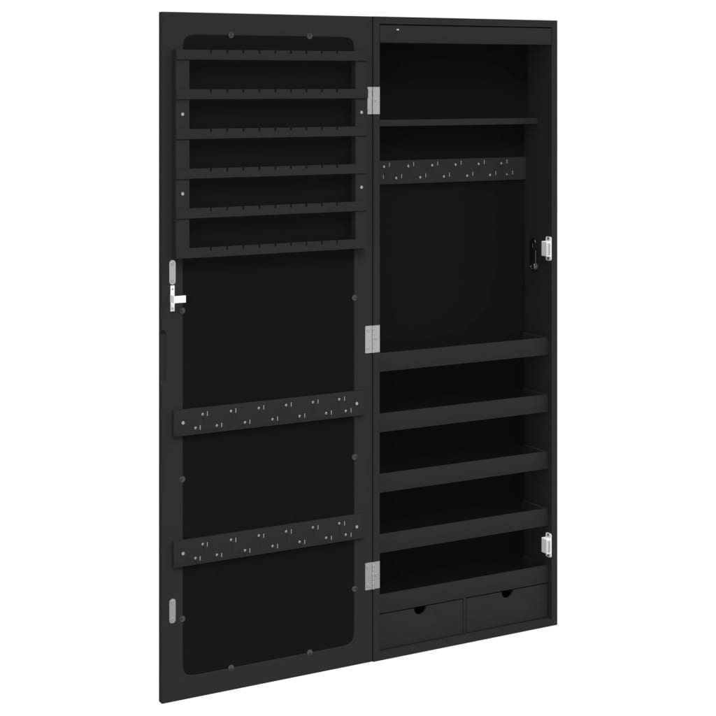 Armadio Portagioie a Specchio con Luci LED a Parete Nero | homemem39